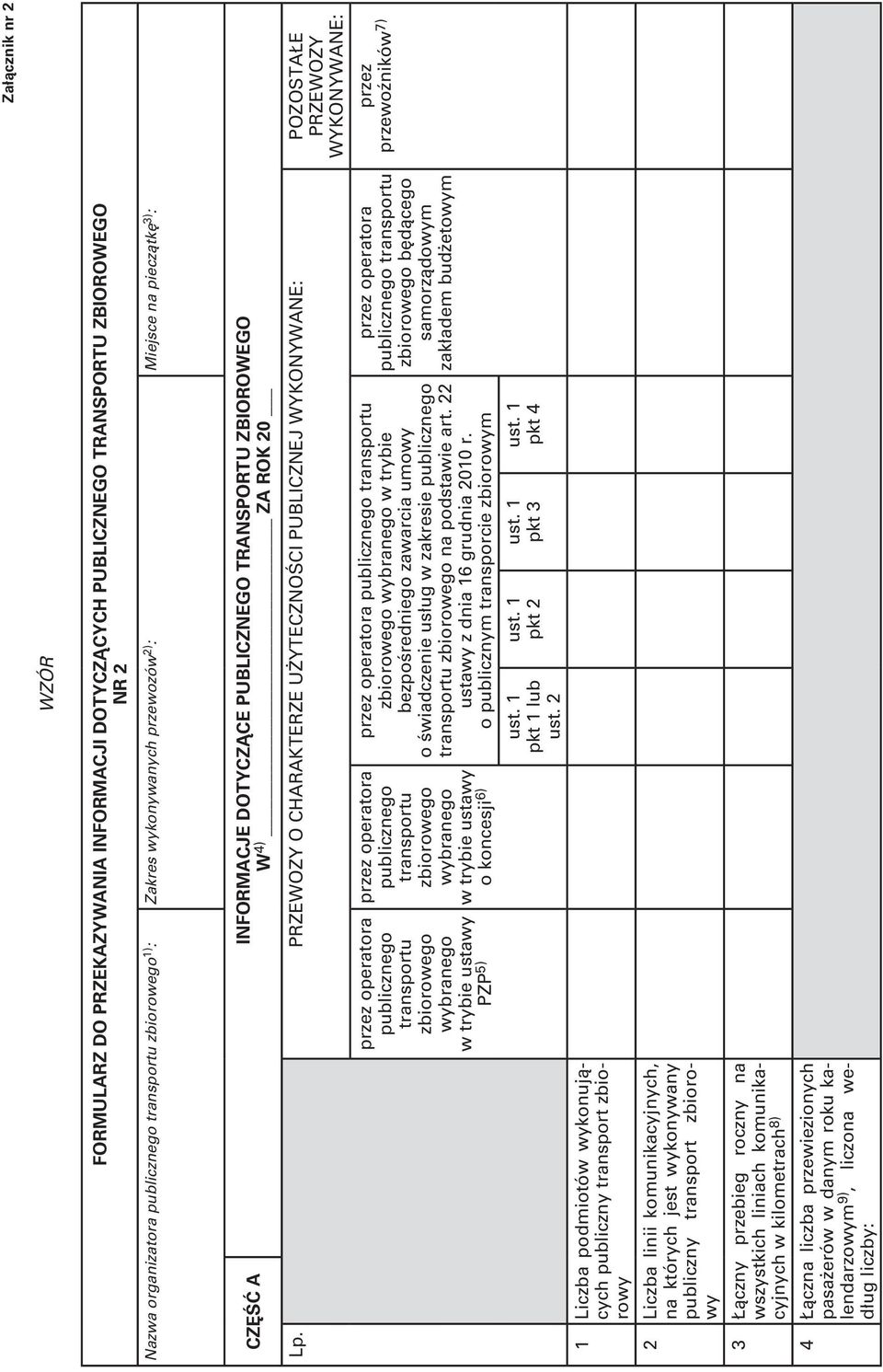 PRZEWOZY O CHARAKTERZE UŻYTECZNOŚCI PUBLICZNEJ WYKONYWANE: POZOSTAŁE PRZEWOZY WYKONYWANE: 1 Liczba podmiotów wykonujących publiczny transport zbiorowy 2 Liczba linii komunikacyjnych, na których jest