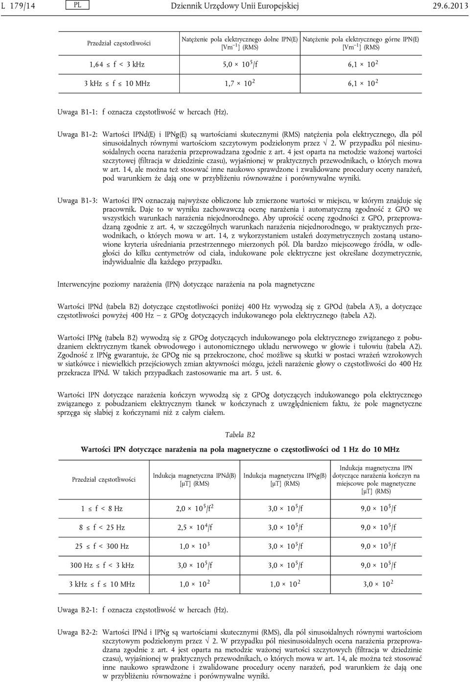 2 6,1 10 2 Uwaga B1-1: f oznacza częstotliwość w hercach (Hz).