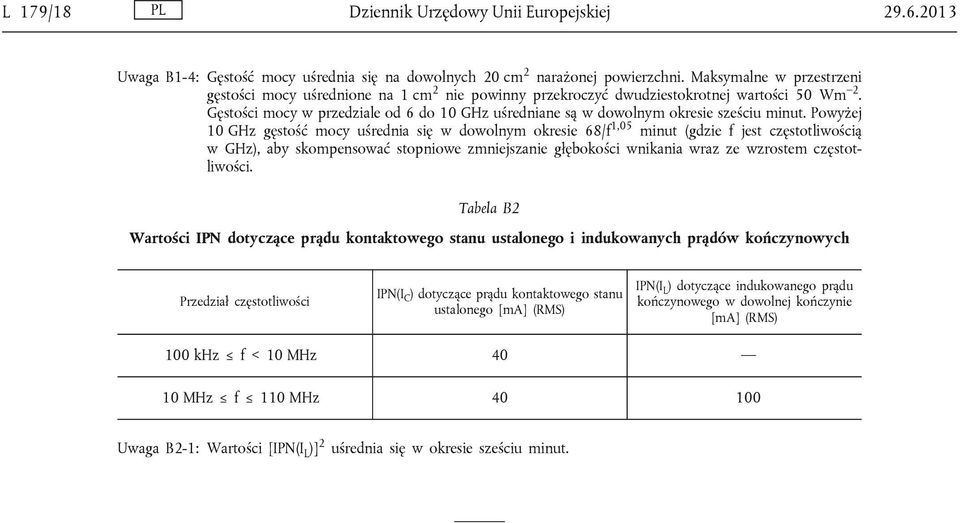 Gęstości mocy w przedziale od 6 do 10 GHz uśredniane są w dowolnym okresie sześciu minut.