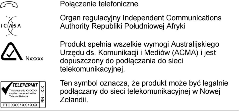 Komunikacji i Mediów (ACMA) i jest dopuszczony do podłączania do sieci telekomunikacyjnej.