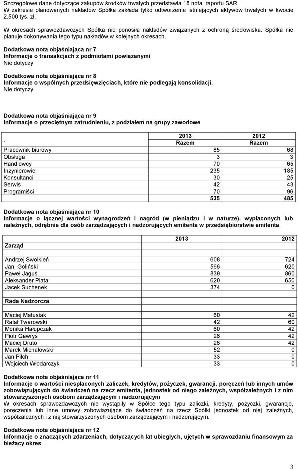 Dodatkowa nota objaśniająca nr 7 Informacje o transakcjach z podmiotami powiązanymi Dodatkowa nota objaśniająca nr 8 Informacje o wspólnych przedsięwzięciach, które nie podlegają konsolidacji.