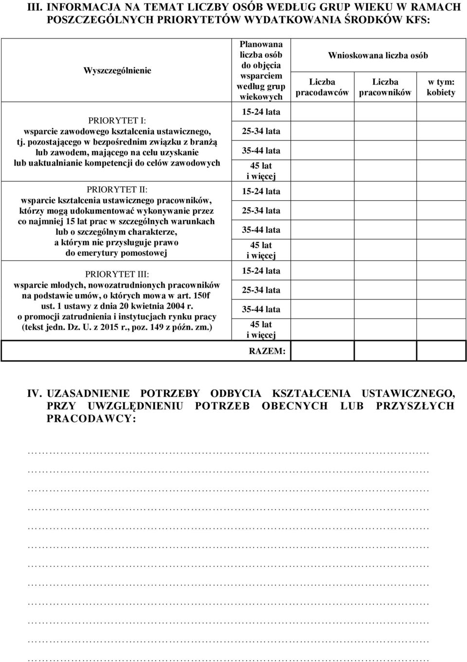 mogą udokumentować wykonywa przez co najmj 15 lat prac w szczególnych warunkach lub o szczególnym charakterze, a którym przysługuje prawo do emerytury pomostowej PRIORYTET III: wsparcie młodych,