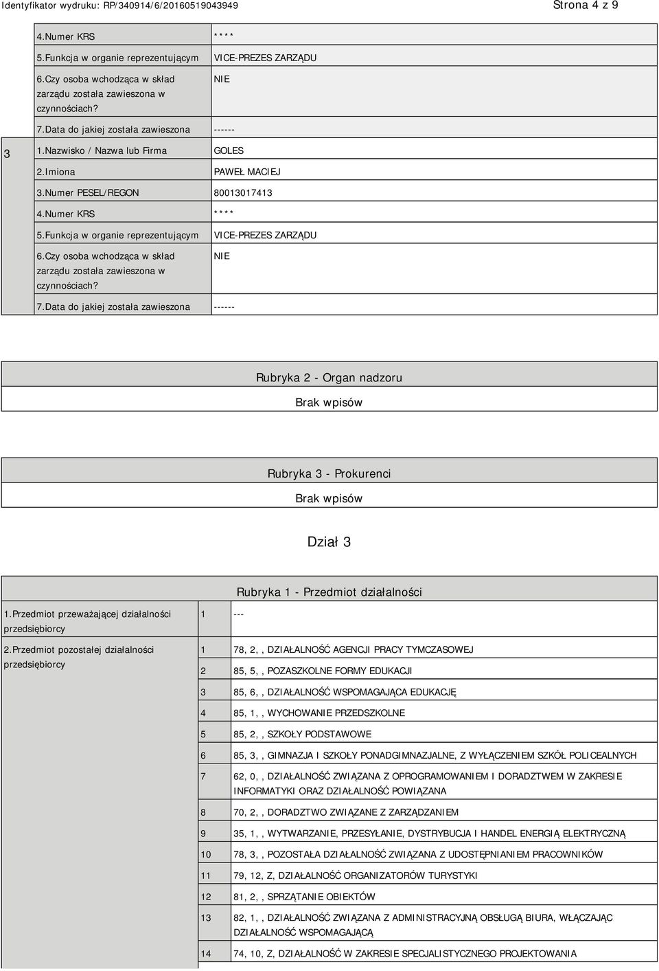 Czy osoba wchodząca w skład zarządu została zawieszona w czynnościach? VICE-PREZES ZARZĄDU 7.