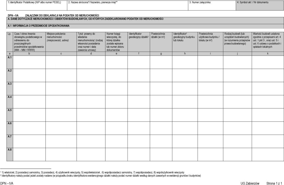 1 INFORMACJA O PRZEDMIOCIE OPODATKOWANIA Lp.