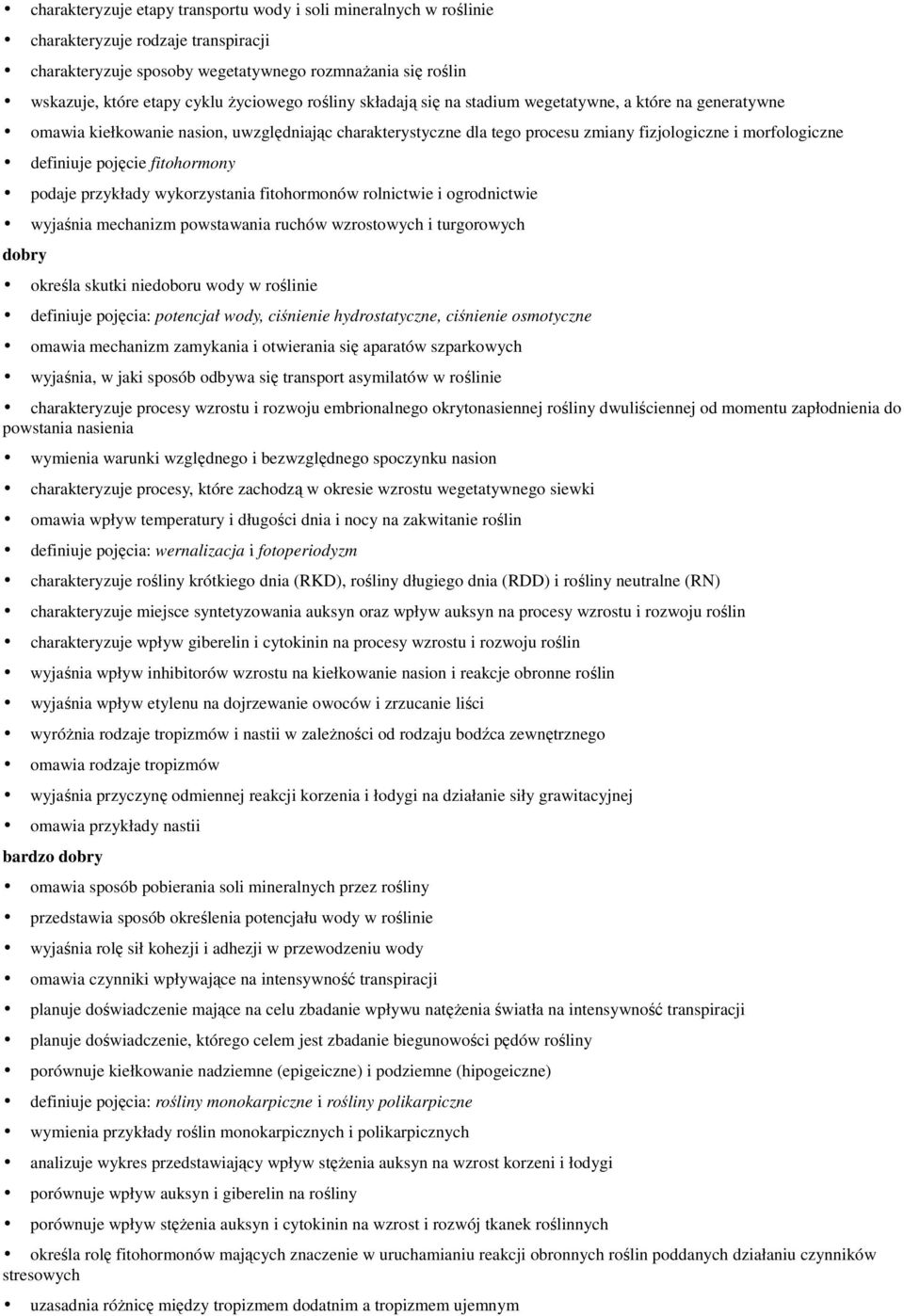 definiuje pojęcie fitohormony podaje przykłady wykorzystania fitohormonów rolnictwie i ogrodnictwie wyjaśnia mechanizm powstawania ruchów wzrostowych i turgorowych dobry określa skutki niedoboru wody