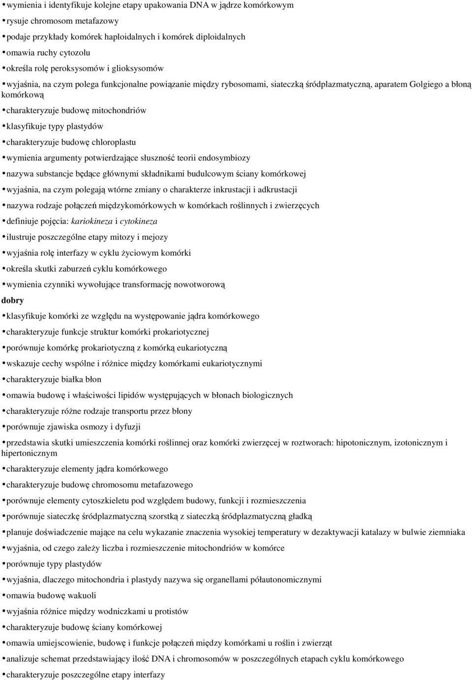 klasyfikuje typy plastydów charakteryzuje budowę chloroplastu wymienia argumenty potwierdzające słuszność teorii endosymbiozy nazywa substancje będące głównymi składnikami budulcowym ściany