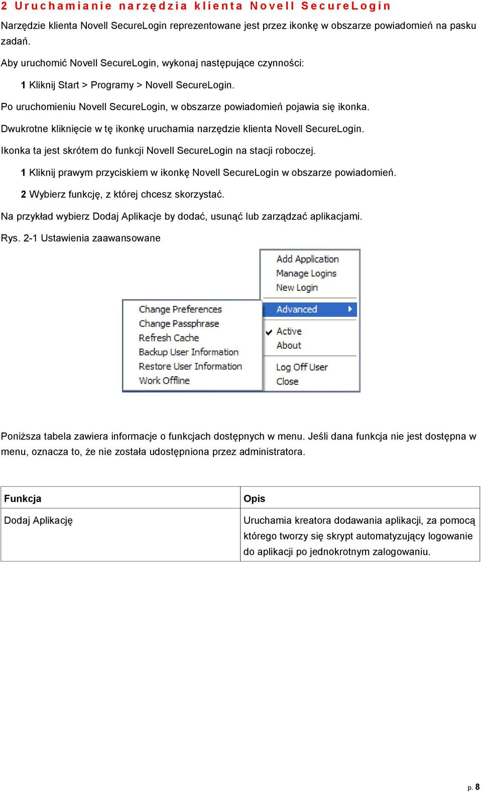 Dwukrotne kliknięcie w tę ikonkę uruchamia narzędzie klienta Novell SecureLogin. Ikonka ta jest skrótem do funkcji Novell SecureLogin na stacji roboczej.