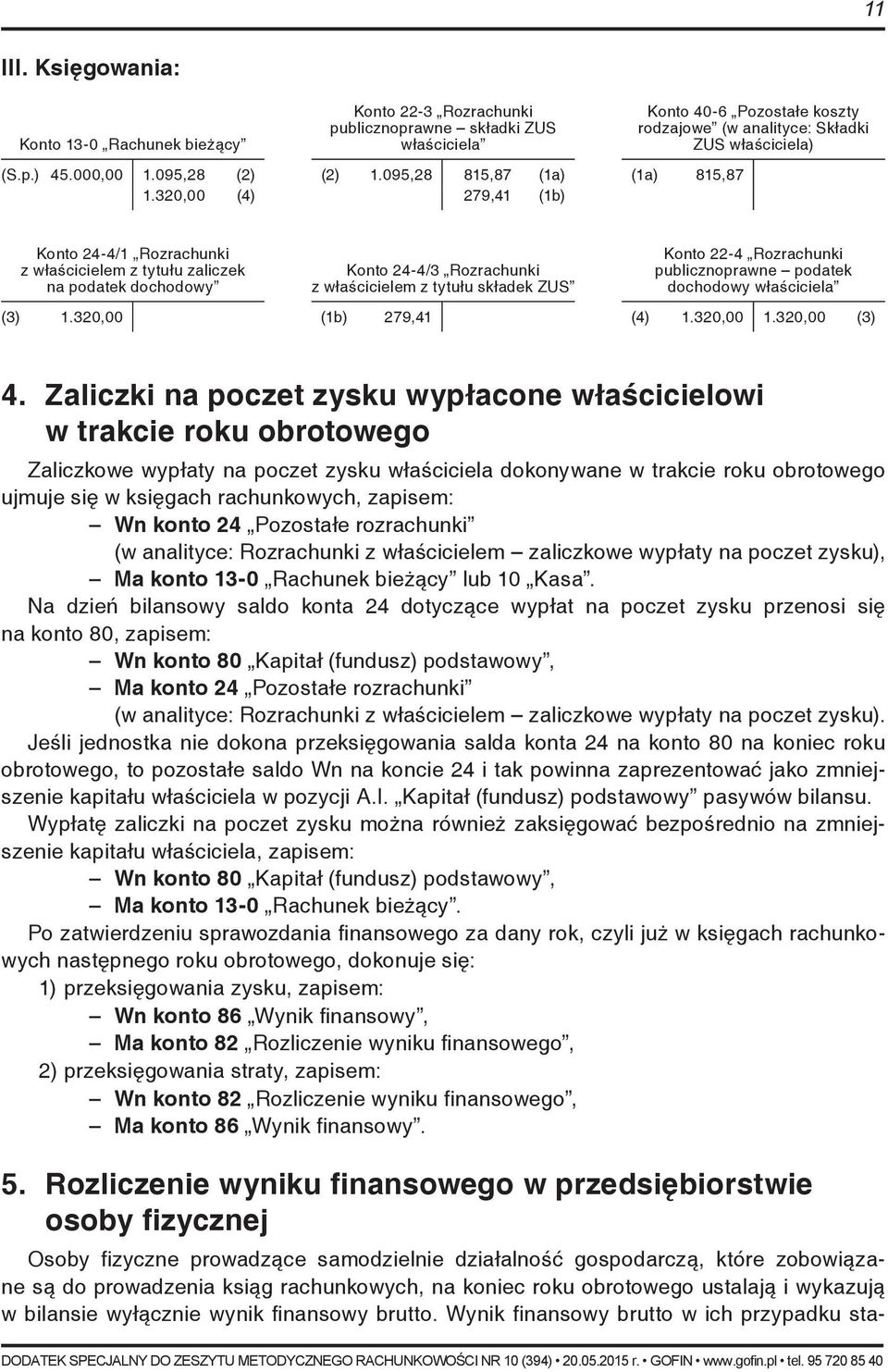 Rozrachunki z właścicielem z tytułu składek ZUS Konto 22-4 Rozrachunki publicznoprawne podatek dochodowy właściciela (3) 1.320,00 (1b) 279,41 (4) 1.320,001. 3 2 0, 0 0 ( 3 ) 4.