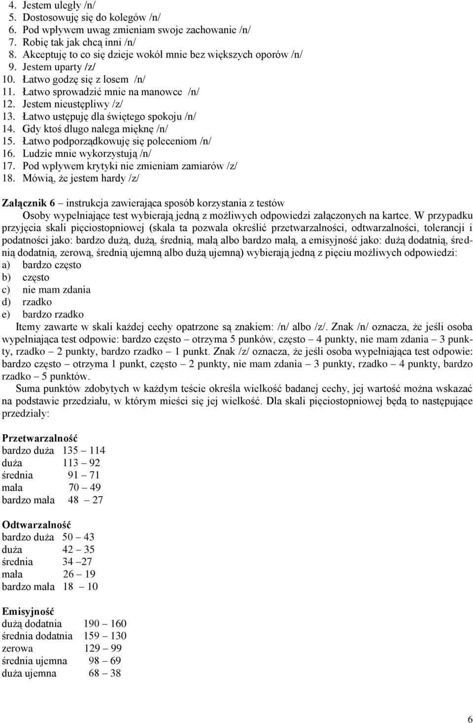 Łatwo ustępuję dla świętego spokoju /n/ 14. Gdy ktoś długo nalega mięknę /n/ 15. Łatwo podporządkowuję się poleceniom /n/ 16. Ludzie mnie wykorzystują /n/ 17.