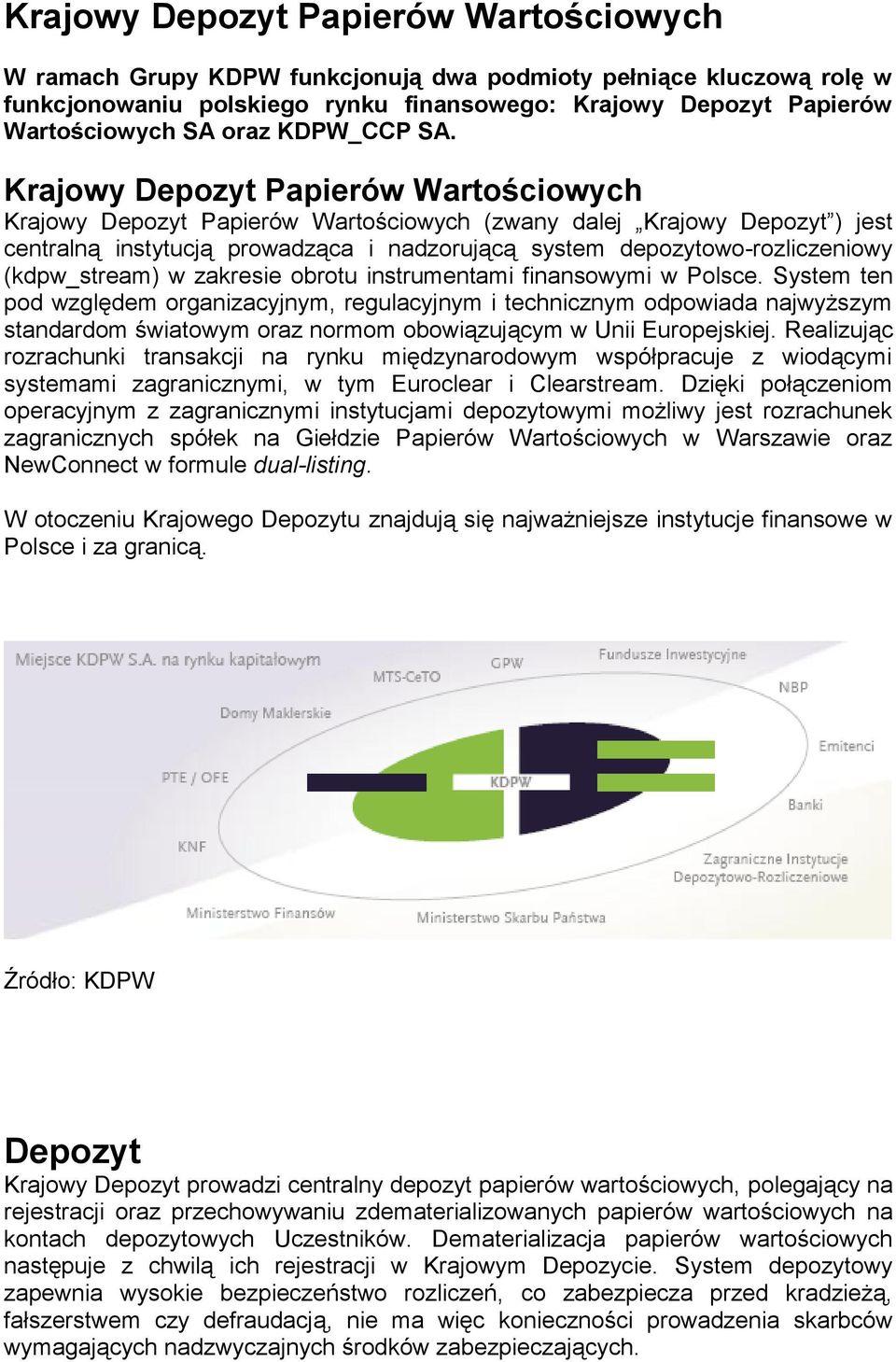 Krajowy Depozyt Papierów Wartościowych Krajowy Depozyt Papierów Wartościowych (zwany dalej Krajowy Depozyt ) jest centralną instytucją prowadząca i nadzorującą system depozytowo-rozliczeniowy