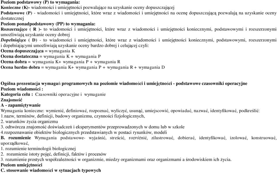 umiejętności koniecznymi, podstawowymi i rozszerzonymi umożliwiają uzyskanie oceny dobrej Dopełniające ( D) - to wiadomości i umiejętności, które wraz z wiadomości i umiejętności koniecznymi,