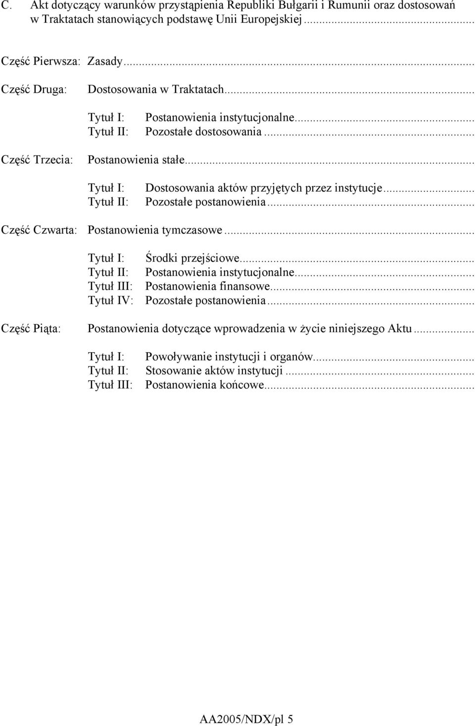 .. Tytuł I: Tytuł II: Dostosowania aktów przyjętych przez instytucje... Pozostałe postanowienia... Część Czwarta: Postanowienia tymczasowe... Tytuł I: Środki przejściowe.