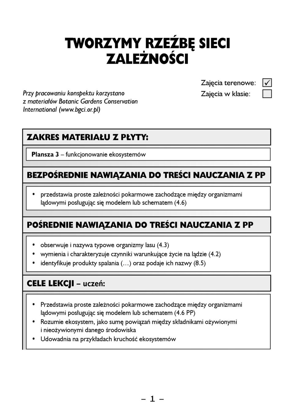 lądowymi posługując się modelem lub schematem (4.6) Pośrednie nawiązania do treści nauczania z PP obserwuje i nazywa typowe organizmy lasu (4.
