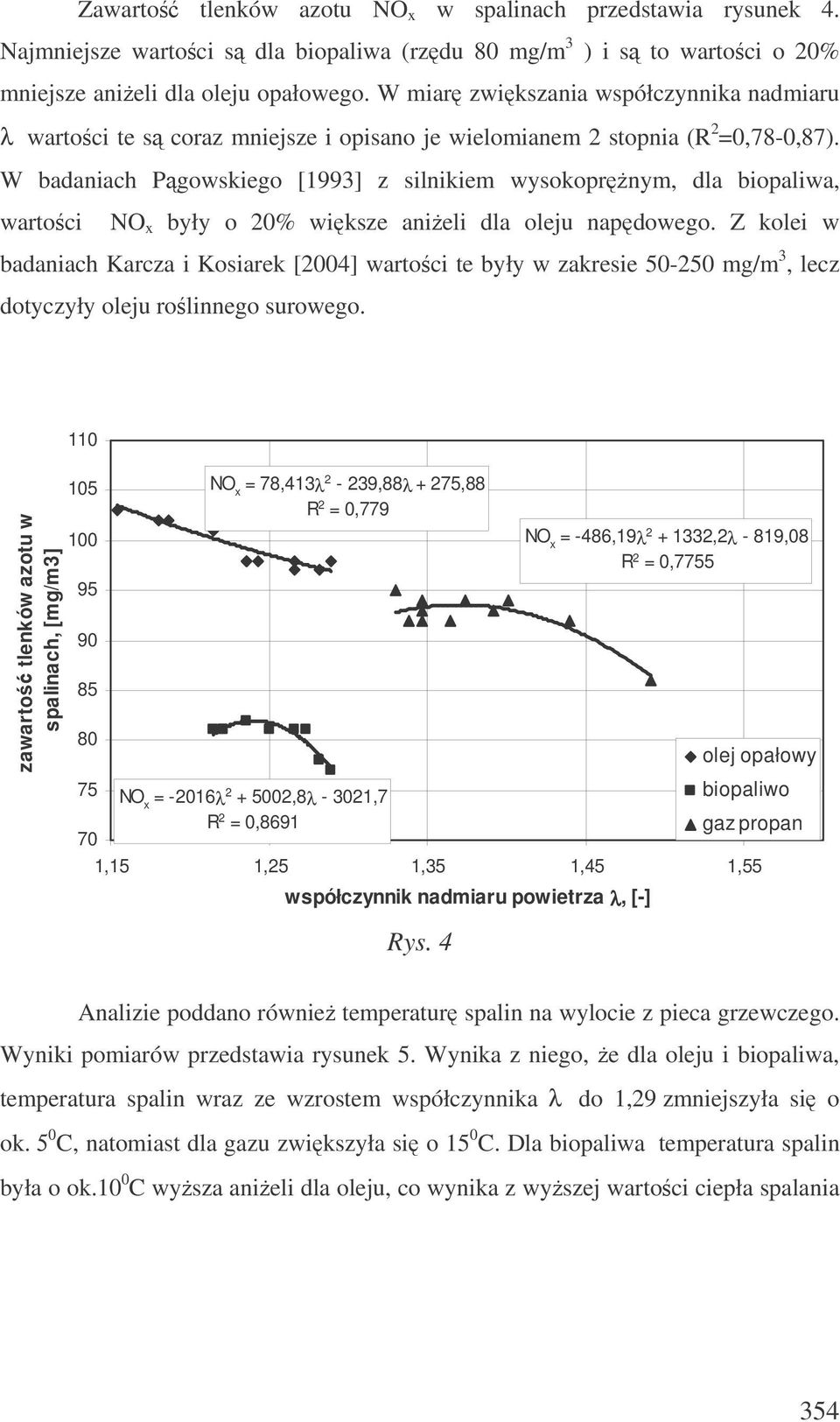 W badaniach Pgowsiego [1993] z silniiem wysooprnym, dla biopaliwa, wartoci NO x były o 0% wisze anieli dla oleju napdowego.