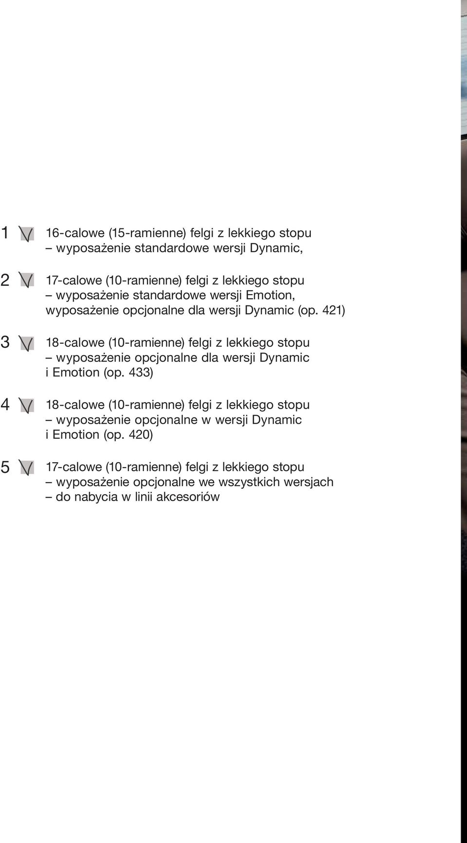 421) 18-calowe (10-ramienne) felgi z lekkiego stopu wyposażenie opcjonalne dla wersji Dynamic i Emotion (op.
