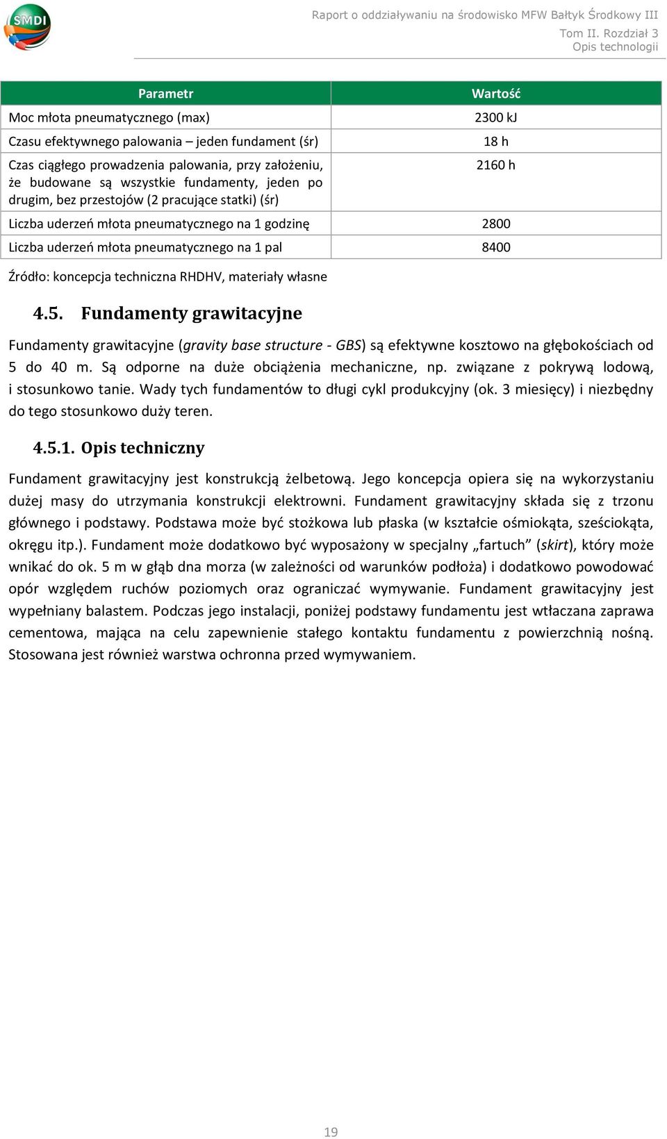 RHDHV, materiały własne 4.5. Fundamenty grawitacyjne Fundamenty grawitacyjne (gravity base structure - GBS) są efektywne kosztowo na głębokościach od 5 do 40 m.