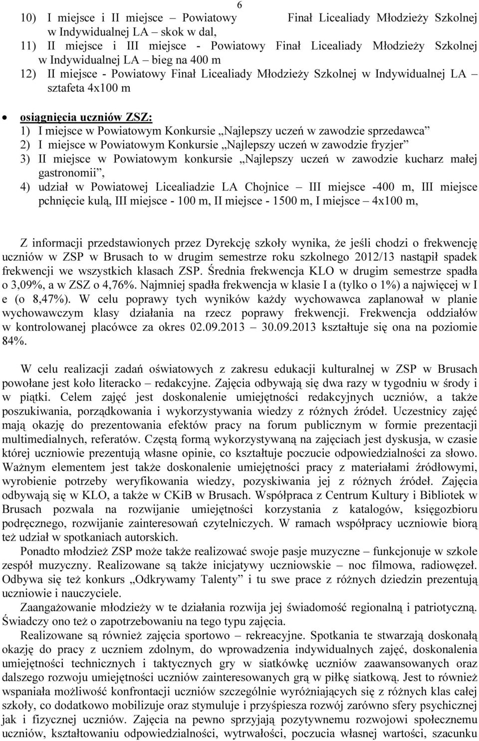 zawodzie sprzedawca 2) I miejsce w Powiatowym Konkursie Najlepszy uczeń w zawodzie fryzjer 3) II miejsce w Powiatowym konkursie Najlepszy uczeń w zawodzie kucharz małej gastronomii, 4) udział w