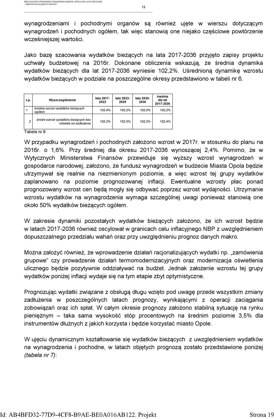 Dokonane obliczenia wskazują, że średnia dynamika wydatków bieżących dla lat 217-236 wyniesie 12,2%.