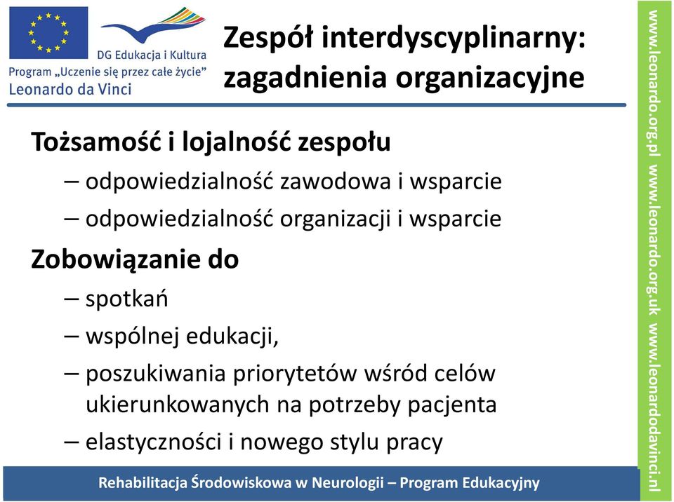 organizacji i wsparcie Zobowiązanie do spotkań wspólnej edukacji,