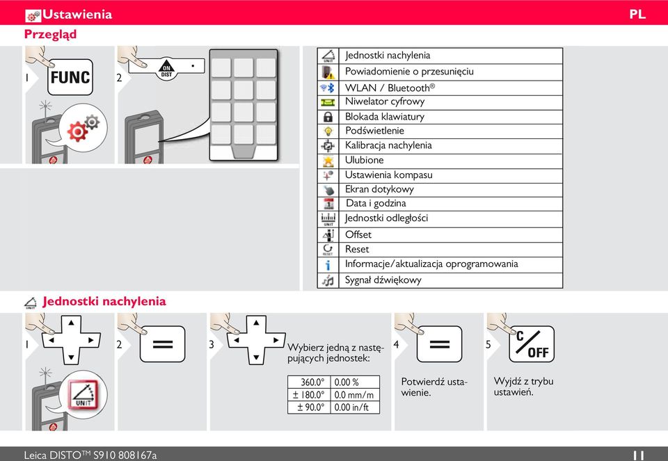 odległośc Offset Reset Informacje/aktualzacja oprogramowana Sygnał dźwękowy 1 2 3 Wyberz jedną z następujących 4