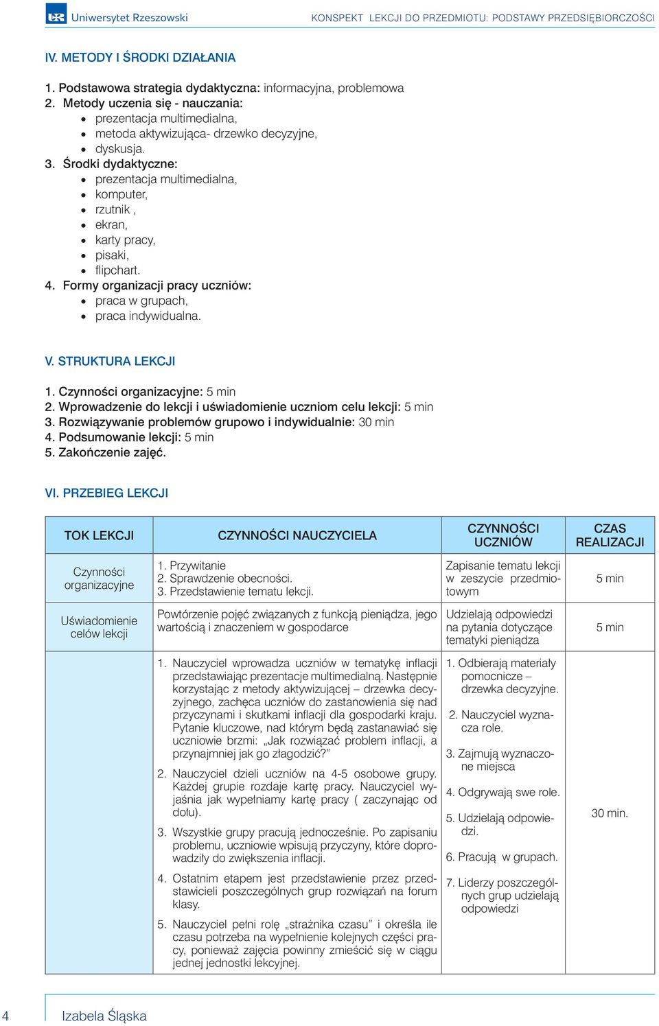 Środki dydaktyczne: prezentacja multimedialna, komputer, rzutnik, ekran, karty pracy, pisaki, flipchart. 4. Formy organizacji pracy uczniów: praca w grupach, praca indywidualna. V. STRUKTURA LEKCJI 1.