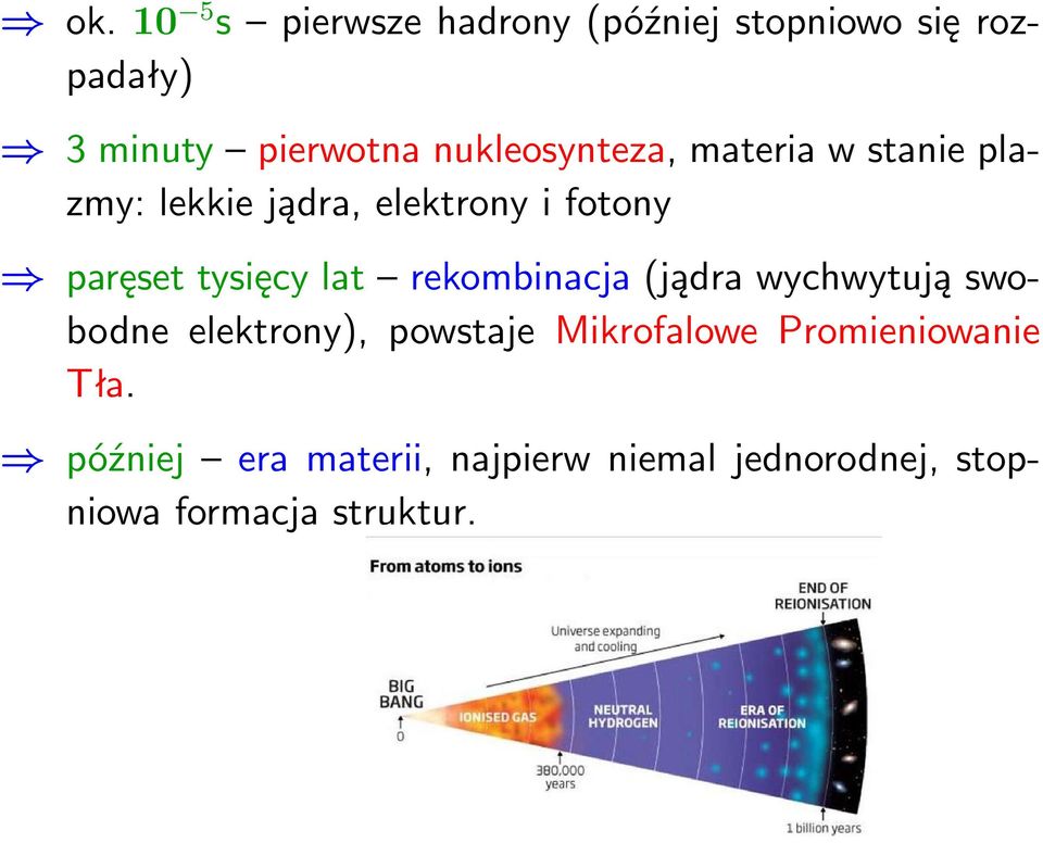 tysięcy lat rekombinacja (jądra wychwytują swobodne elektrony), powstaje Mikrofalowe