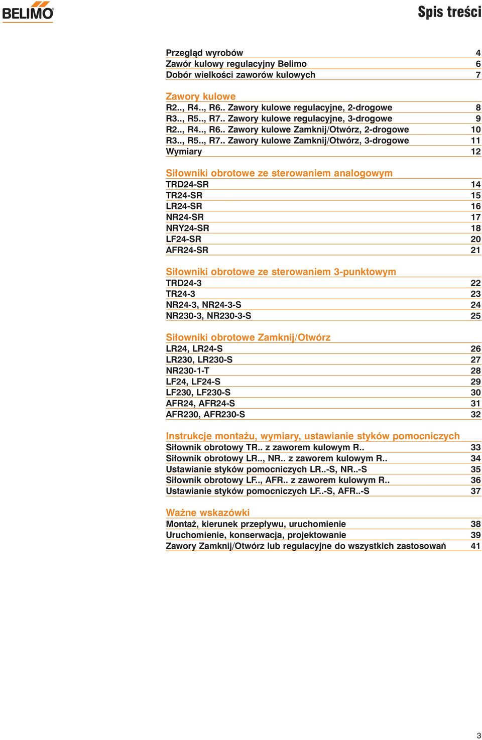 . Zawory kulowe Zamknij/Otwórz, 3-drogowe Wymiary 2 Siłowniki obrotowe ze sterowaniem analogowym RD24-SR 4 R24-SR 5 LR24-SR 6 NR24-SR 7 NRY24-SR 8 LF24-SR 2 AFR24-SR 2 Siłowniki obrotowe ze