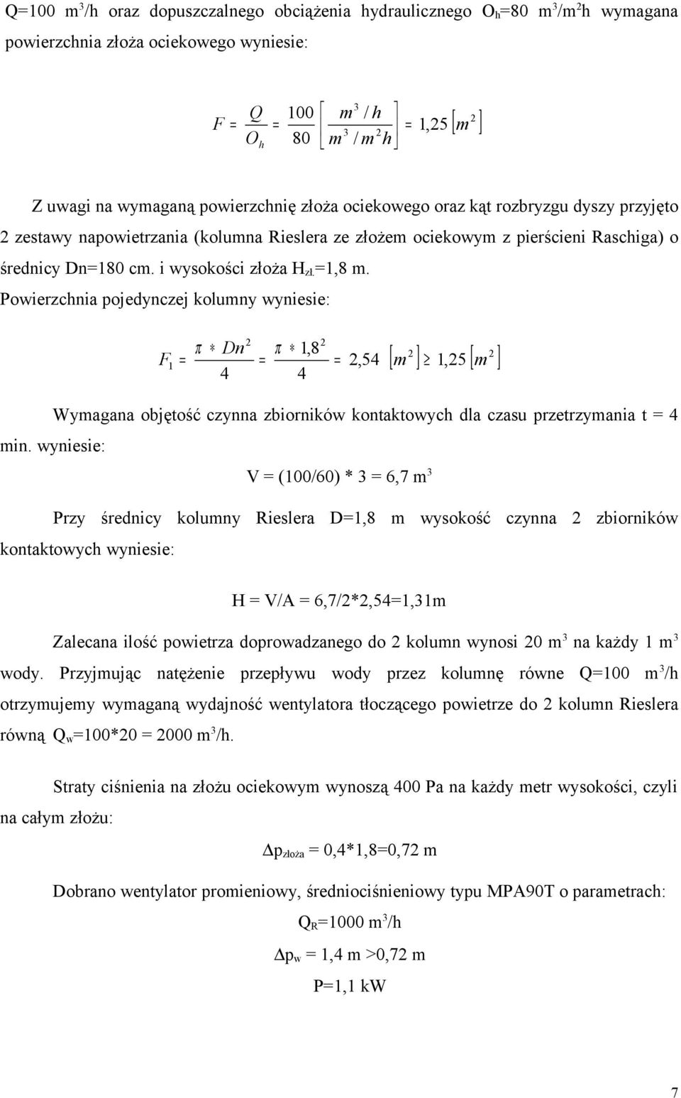 i wysokości złoża H zł. =1,8 m.