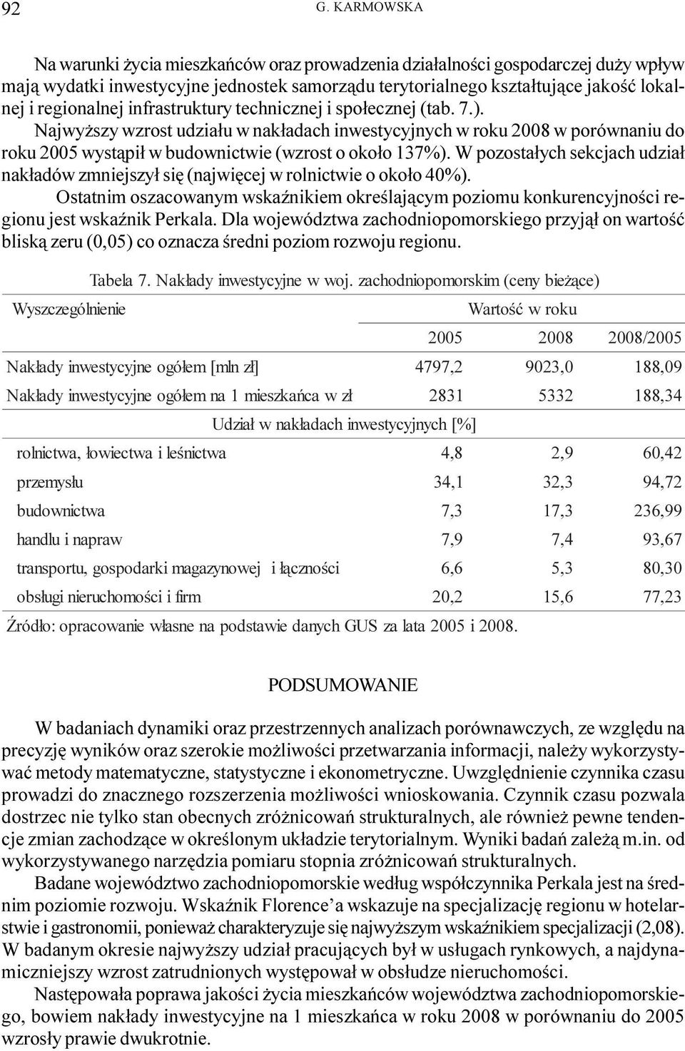 W pozosta³ych sekcjach udzia³ nak³adów zmniejszy³ siê (najwiêcej w rolnictwie o oko³o 40%). Ostatnim oszacowanym wskaÿnikiem okreœlaj¹cym poziomu konkurencyjnoœci regionu jest wskaÿnik Perkala.