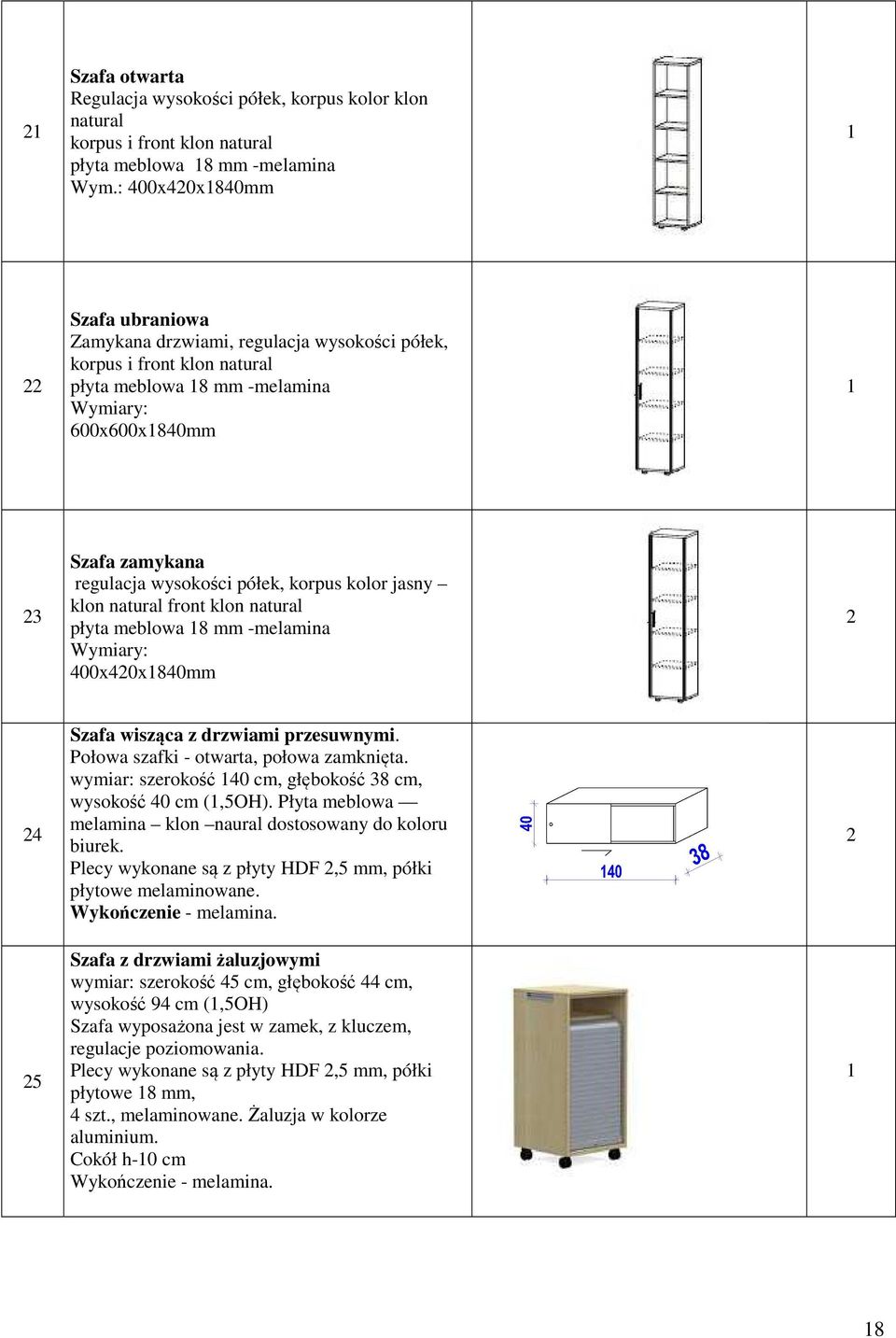 korpus kolor jasny klon natural front klon natural płyta meblowa 8 mm -melamina Wymiary: 00x0x80mm 5 Szafa wisząca z drzwiami przesuwnymi. Połowa szafki - otwarta, połowa zamknięta.