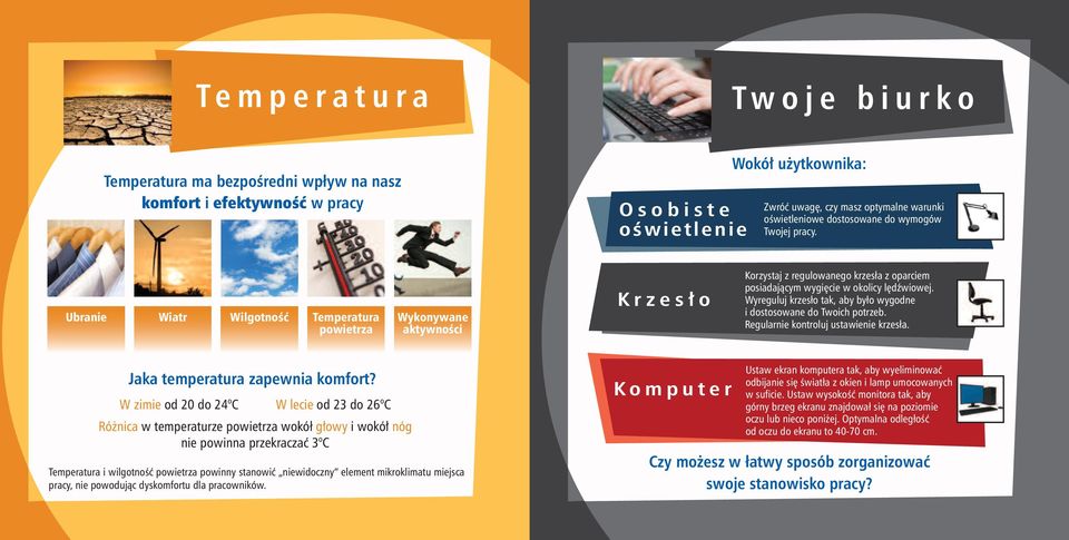 Ubranie Wiatr WilgotnoÊç Temperatura powietrza Wykonywane aktywnoêci K r z e s o Korzystaj z regulowanego krzesła z oparciem posiadajàcym wygi cie w okolicy l dêwiowej.