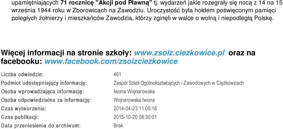 zsoiz.ciezkowice.pl oraz na facebooku