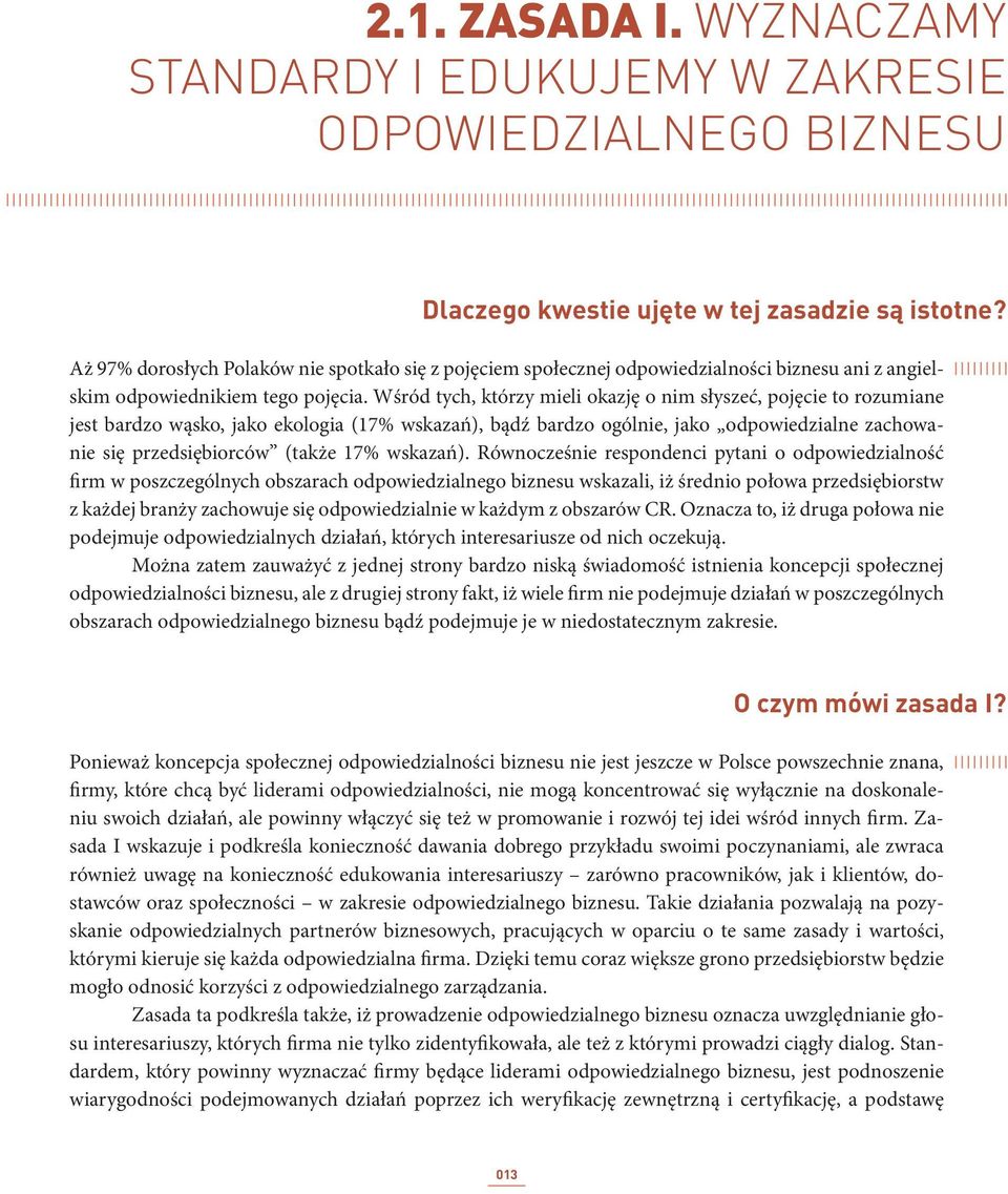 Wśród tych, którzy mieli okazję o nim słyszeć, pojęcie to rozumiane jest bardzo wąsko, jako ekologia (17% wskazań), bądź bardzo ogólnie, jako odpowiedzialne zachowanie się przedsiębiorców (także 17%