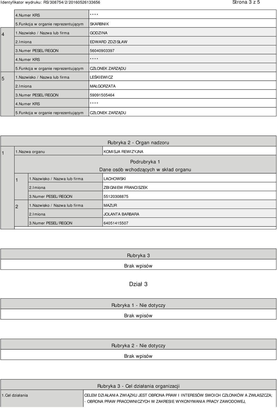 Nazwisko / Nazwa lub firma LACHOWSKI ZBIGNIEW FRANCISZEK 3.Numer PESEL/REGON 55120308875 2 1.Nazwisko / Nazwa lub firma MAZUR JOLANTA BARBARA 3.