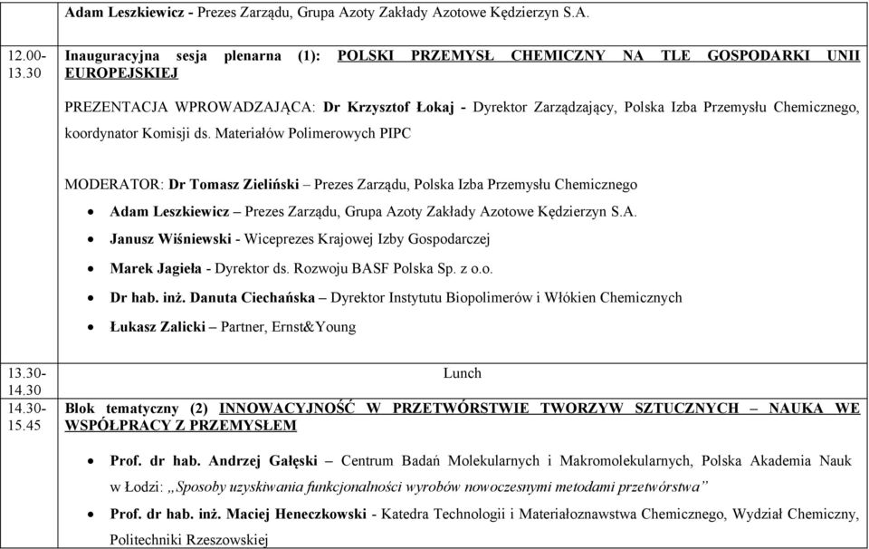 Chemicznego, koordynator Komisji ds.