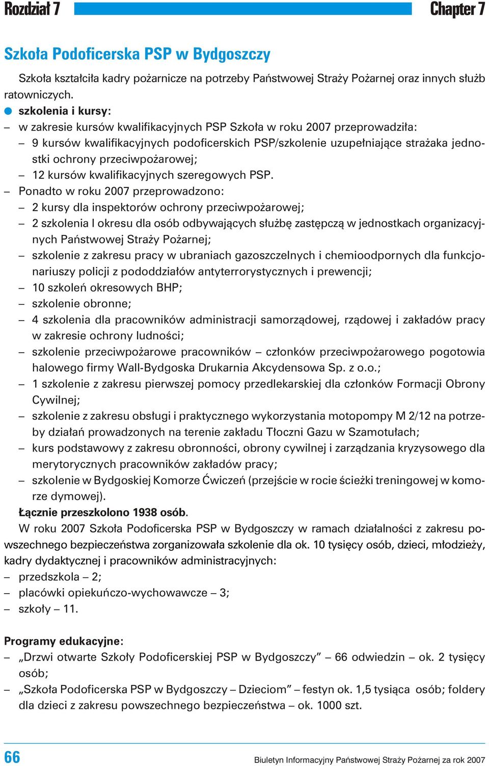 ochrony przeciwpo arowej; 12 kursów kwalifikacyjnych szeregowych PSP.