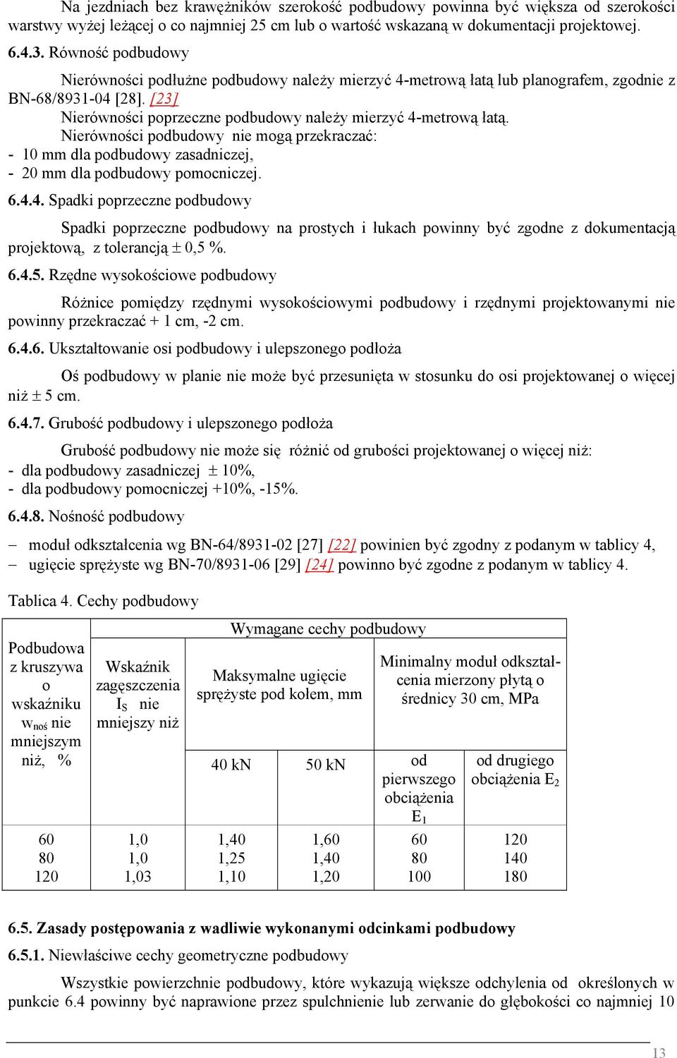 Nierówności podbudowy nie mogą przekraczać: - 10 mm dla podbudowy zasadniczej, - 20 mm dla podbudowy pomocniczej. 6.4.