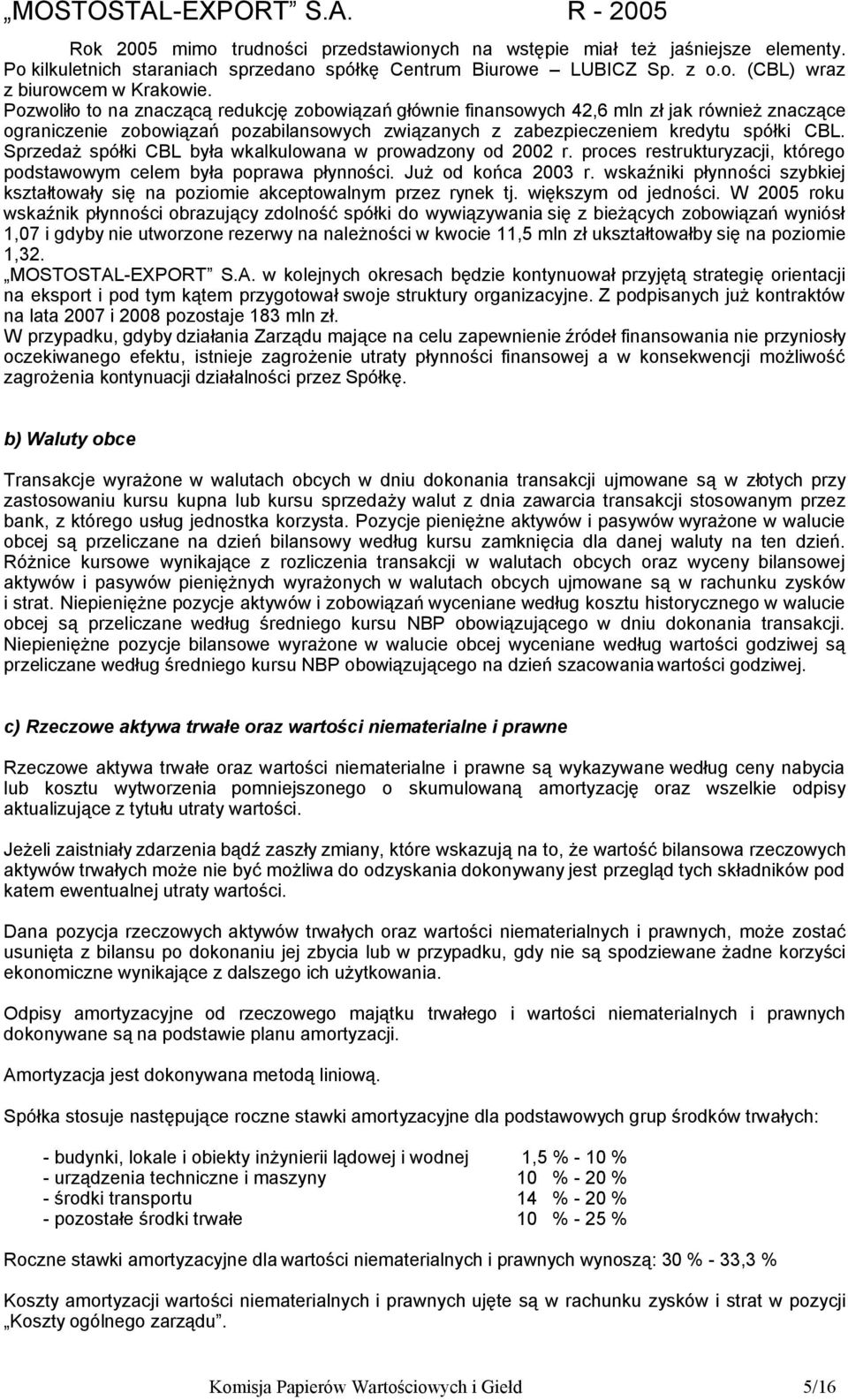 Sprzedaż spółki CBL była wkalkulowana w prowadzony od 2002 r. proces restrukturyzacji, którego podstawowym celem była poprawa płynności. Już od końca 2003 r.
