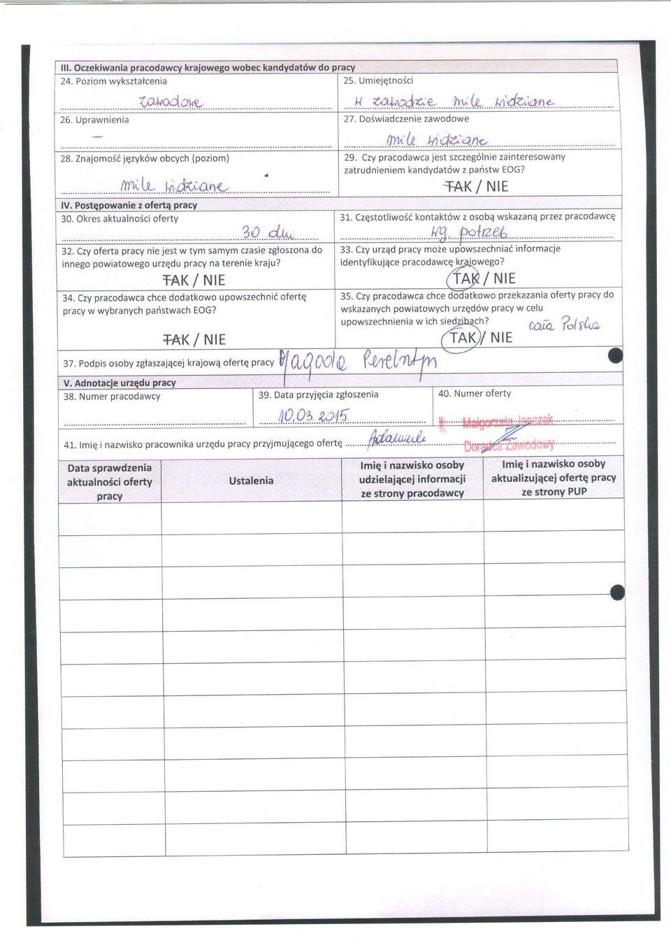 +AK / NIE 31. Czqstotliwoii kontakt6w z osobq wskazanq przez pracodawcq 33.