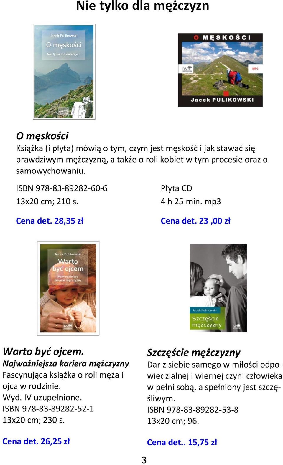 Najważniejsza kariera mężczyzny Fascynująca książka o roli męża i ojca w rodzinie. Wyd. IV uzupełnione. ISBN 978-83-89282-52-1 13x20 cm; 230 s. Cena det.