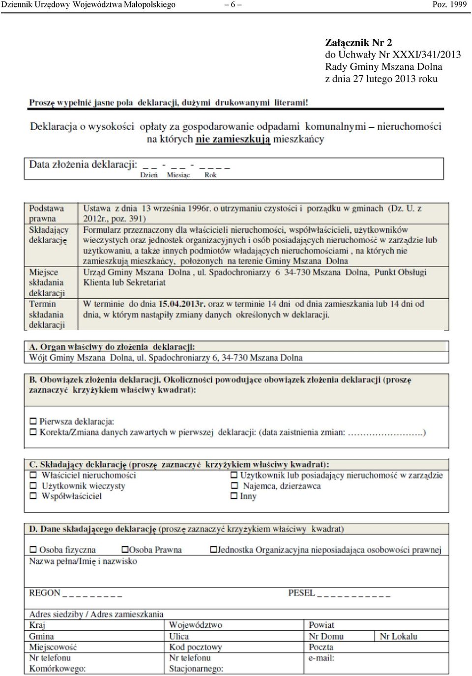 1999 Załącznik Nr 2 do Uchwały Nr