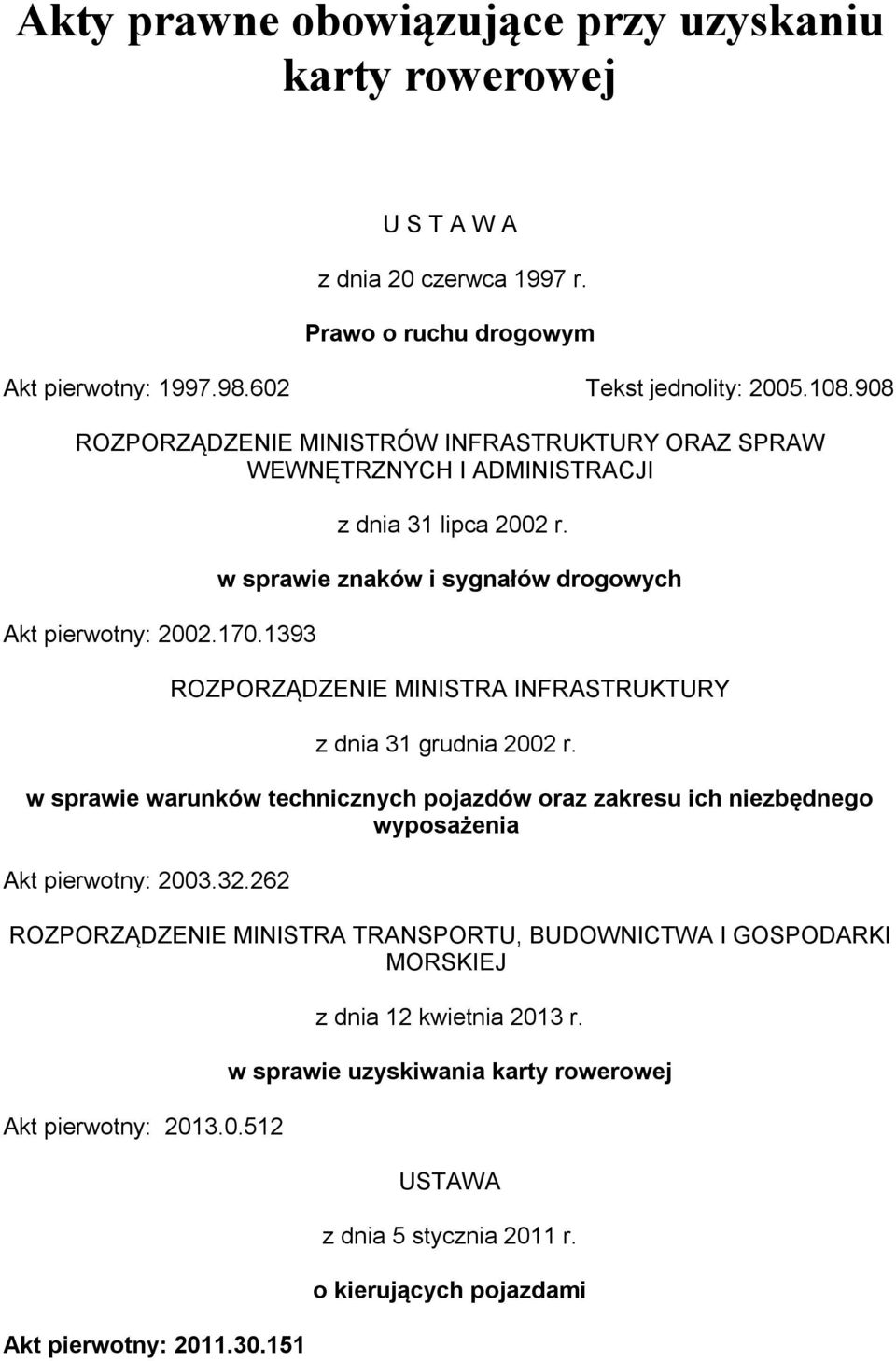 w sprawie znaków i sygnałów drogowych ROZPORZĄDZENIE MINISTRA INFRASTRUKTURY z dnia 31 grudnia 2002 r.