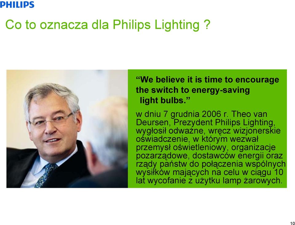 Theo van Deursen, Prezydent Philips Lighting, wygłosił odważne, wręcz wizjonerskie oświadczenie, w którym