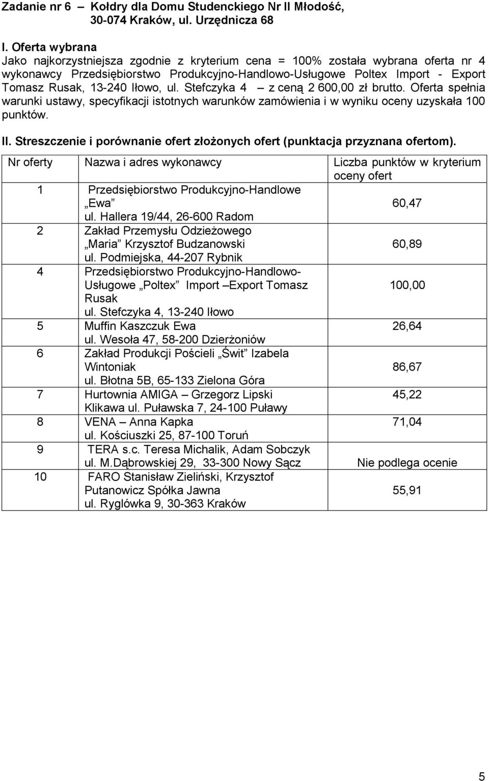 Przedsiębiorstwo Produkcyjno-Handlowo-Usługowe Poltex Import - Export Tomasz, 13-240 Iłowo, ul.