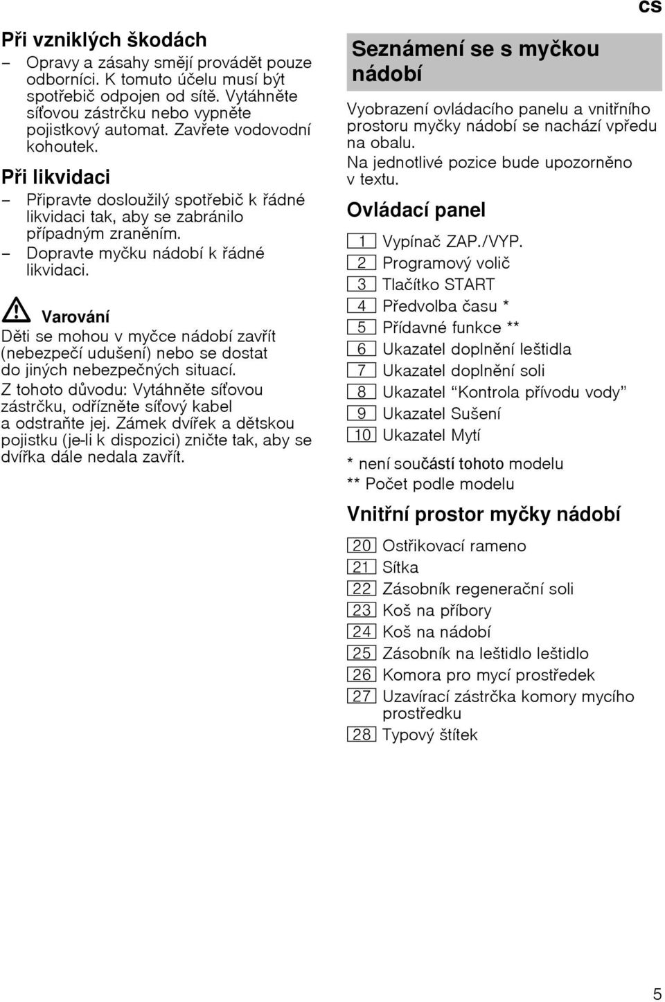 m Varovбnн Dti se mohou v myиce nбdobн zavнt (nebezpeин uduљenн) nebo se dostat do jinэch nebezpeиnэch situacн. Z tohoto dvodu: Vytбhnte sнovou zбstrиku, odнznte sнovэ kabel a odstrate jej.