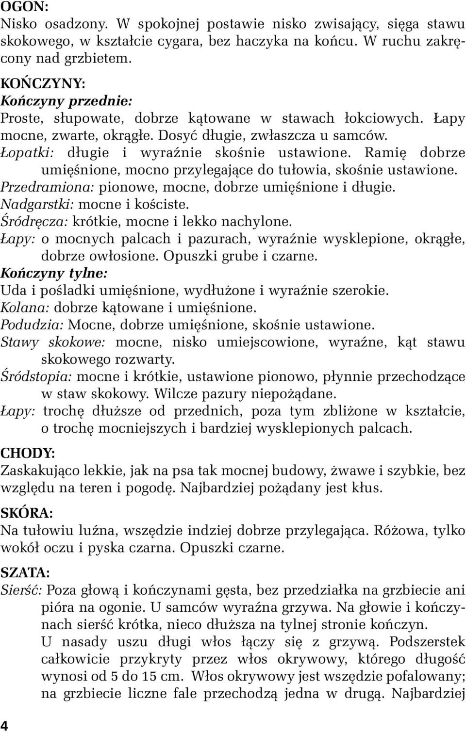 Ramię dobrze umięśnione, mocno przylegające do tułowia, skośnie ustawione. Przedramiona: pionowe, mocne, dobrze umięśnione i długie. Nadgarstki: mocne i kościste.