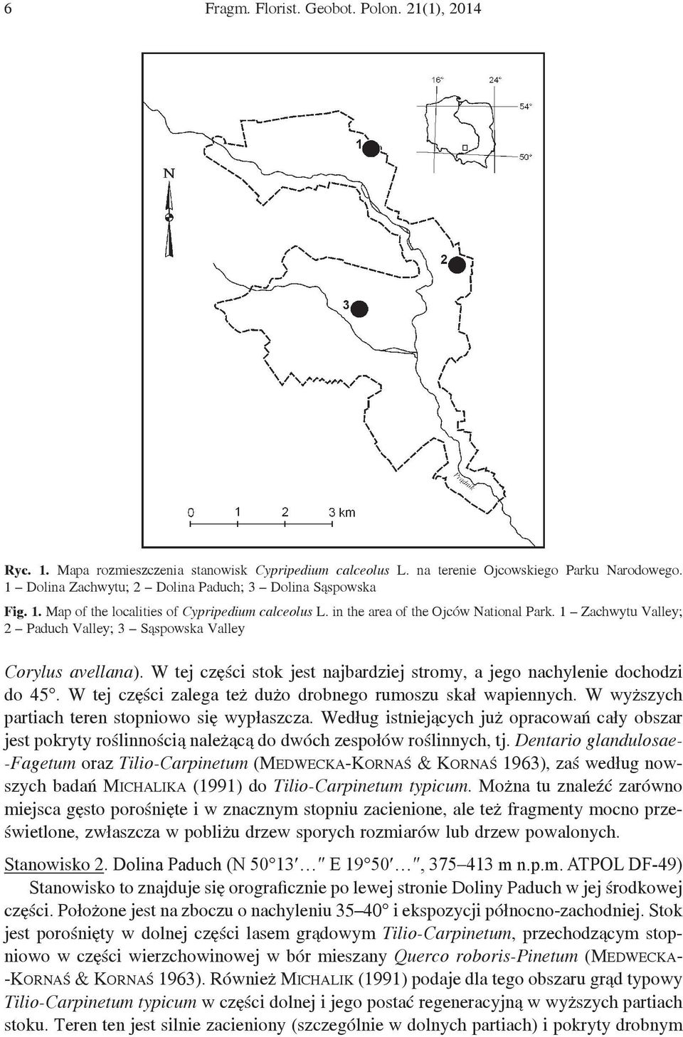 1 Zachwytu Valley; 2 Paduch Valley; 3 Sąspowska Valley Corylus avellana). W tej części stok jest najbardziej stromy, a jego nachylenie dochodzi do 45.