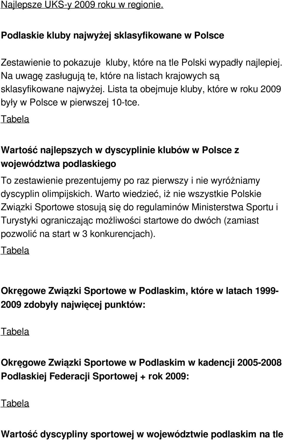 Wartość najlepszych w dyscyplinie klubów w Polsce z województwa podlaskiego To zestawienie prezentujemy po raz pierwszy i nie wyróżniamy dyscyplin olimpijskich.