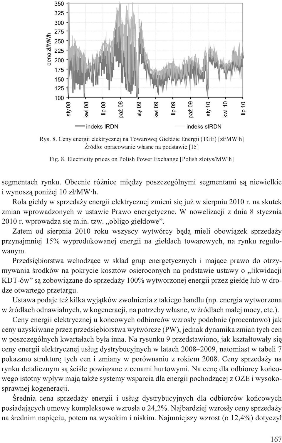 Electricity prices on Polish Power Exchange [Polish zlotys/mw h] segmentach rynku. Obecnie ró nice miêdzy poszczególnymi segmentami s¹ niewielkie i wynosz¹ poni ej 10 z³/mw h.