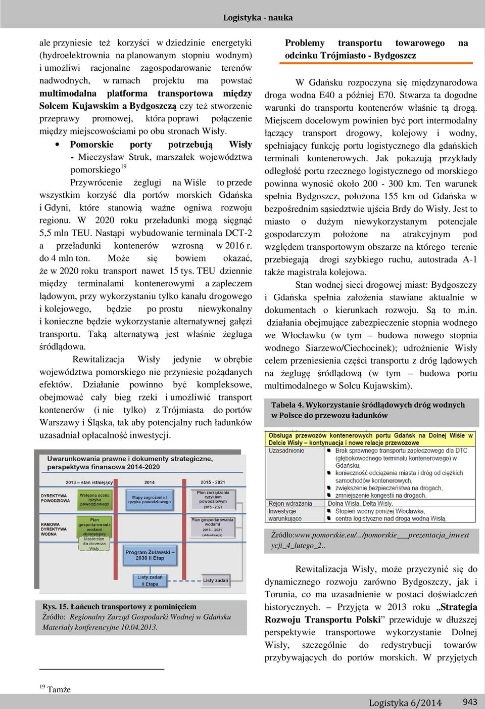 Pomorskie porty potrzebują Wisły - Mieczysław Struk, marszałek województwa pomorskiego 19 Przywrócenie żeglugi na Wiśle to przede wszystkim korzyść dla portów morskich Gdańska i Gdyni, które stanowią